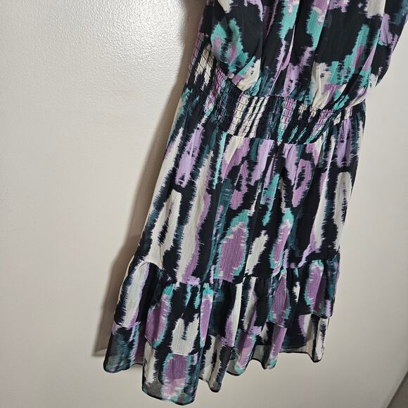 NWOT Chelsea 28 Halter Mini dress in Green Purple Blurry Ikat - Picture 5 of 13